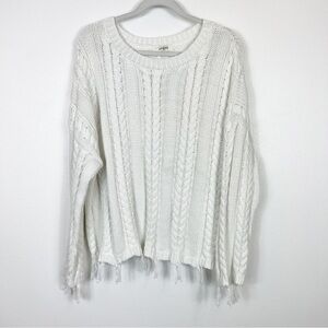 Umgee CableKnit Fringe Sweater Creamy White Size Medium